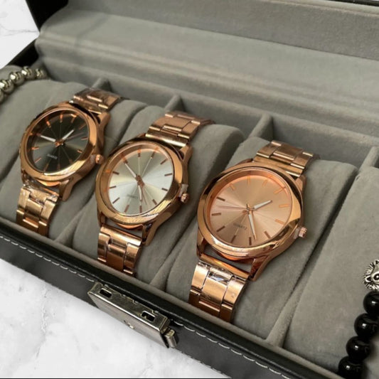 Reloj Clásico Rosé con Dial Negro/Plateado/Rosé