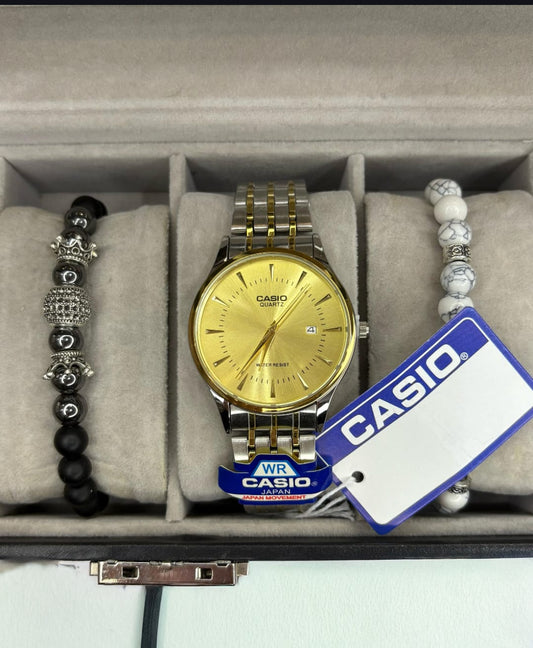 Reloj Casio Quartz Dorado/Plateado – Resistente al Agua