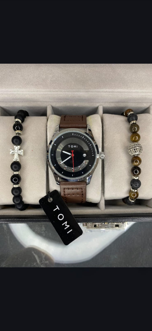 Reloj TOMI Clásico con Correa de Cuero Marrón